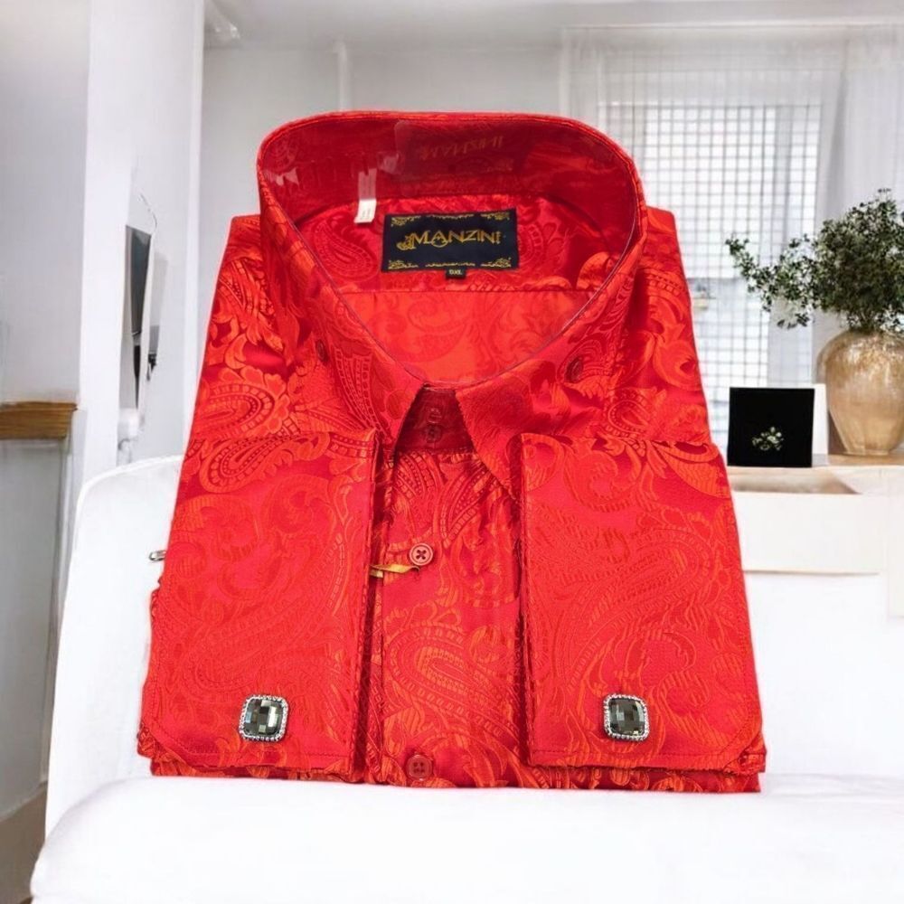 MEN'S MANZINI RED LONG SLEEVE FASHION SPORT SHIRT. MZT-100.